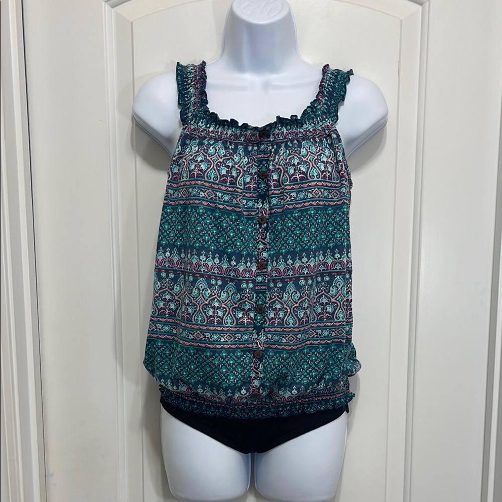 *5/$20* Weavers Green and Blue Smocked Tank Top